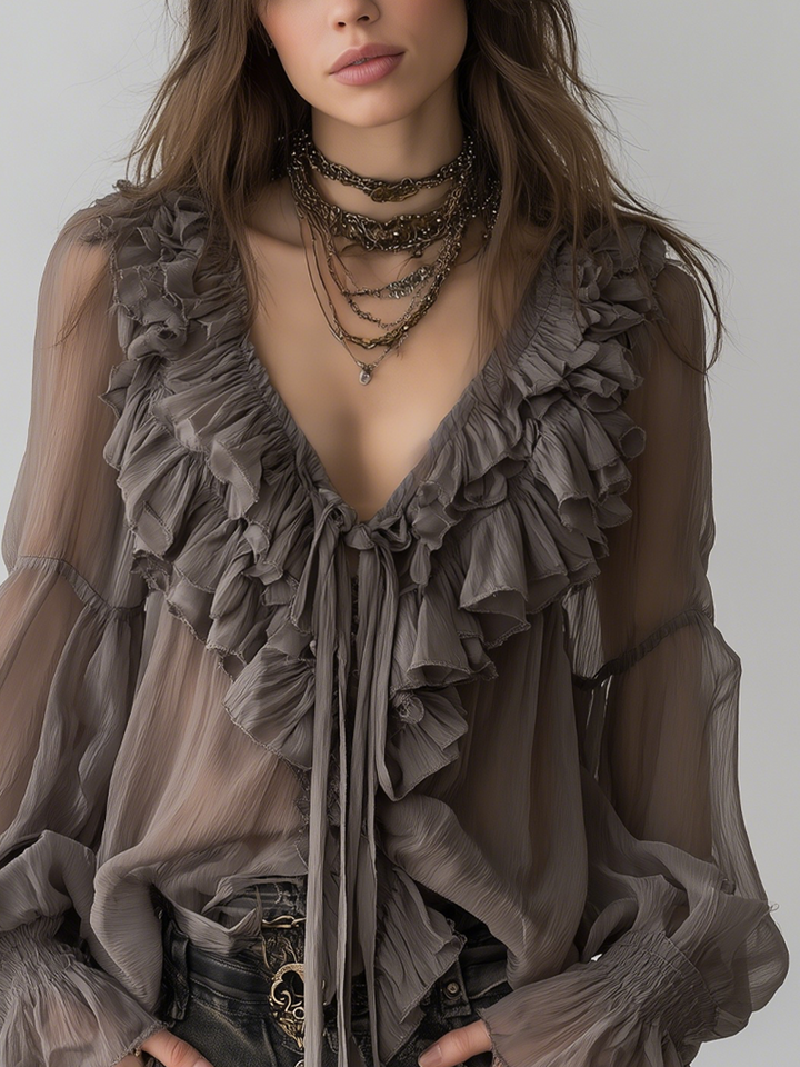 Grey Bohemian Ruffled Shirt