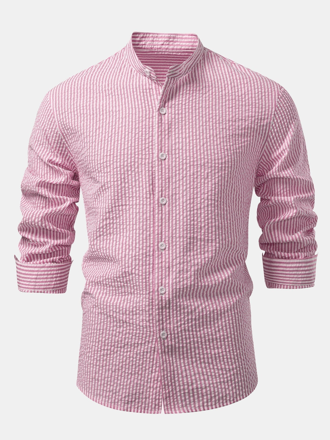 Striped Seersucker Shirt with High Collar