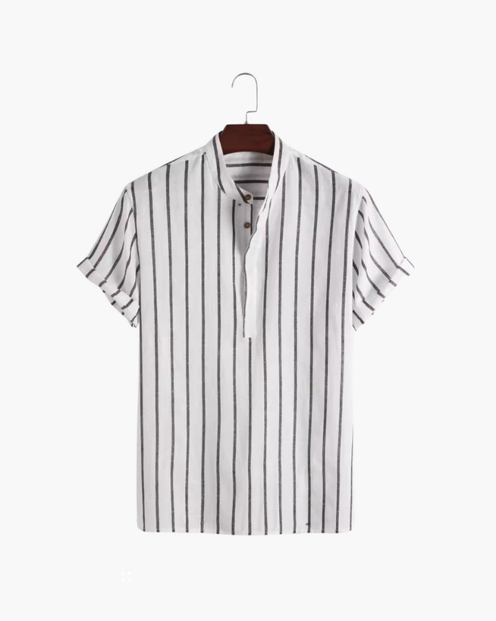 Lorenzo De Luca | Coastal Stripe Mandarin Shirt with Lightweight Comfort For Men