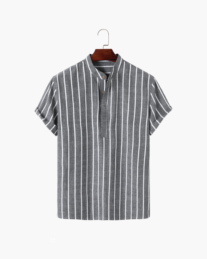 Lorenzo De Luca | Coastal Stripe Mandarin Shirt with Lightweight Comfort For Men