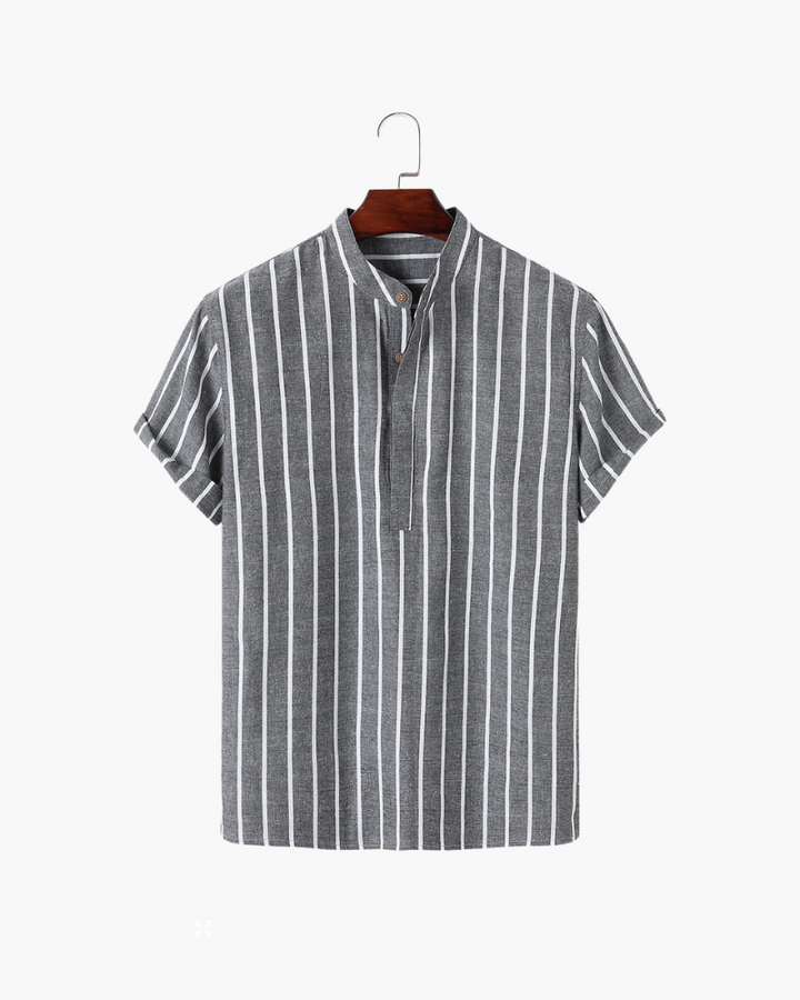 Lorenzo De Luca | Coastal Stripe Mandarin Shirt with Lightweight Comfort For Men