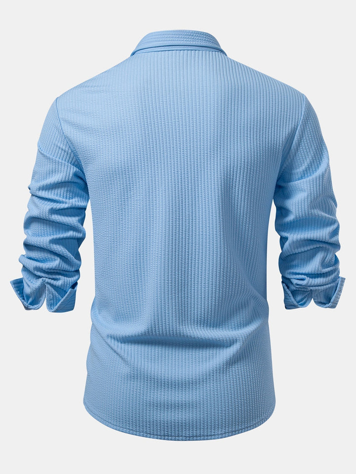 Ribbed Long Sleeve Muscle-Fit Button-Up Shirt