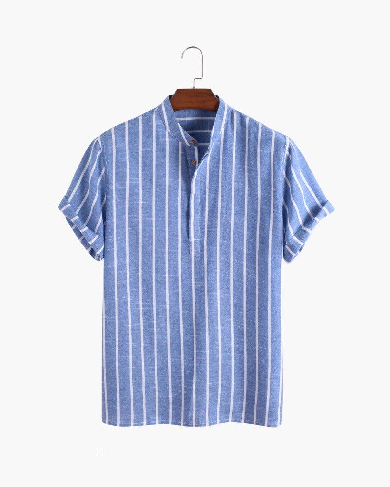 Lorenzo De Luca | Coastal Stripe Mandarin Shirt with Lightweight Comfort For Men