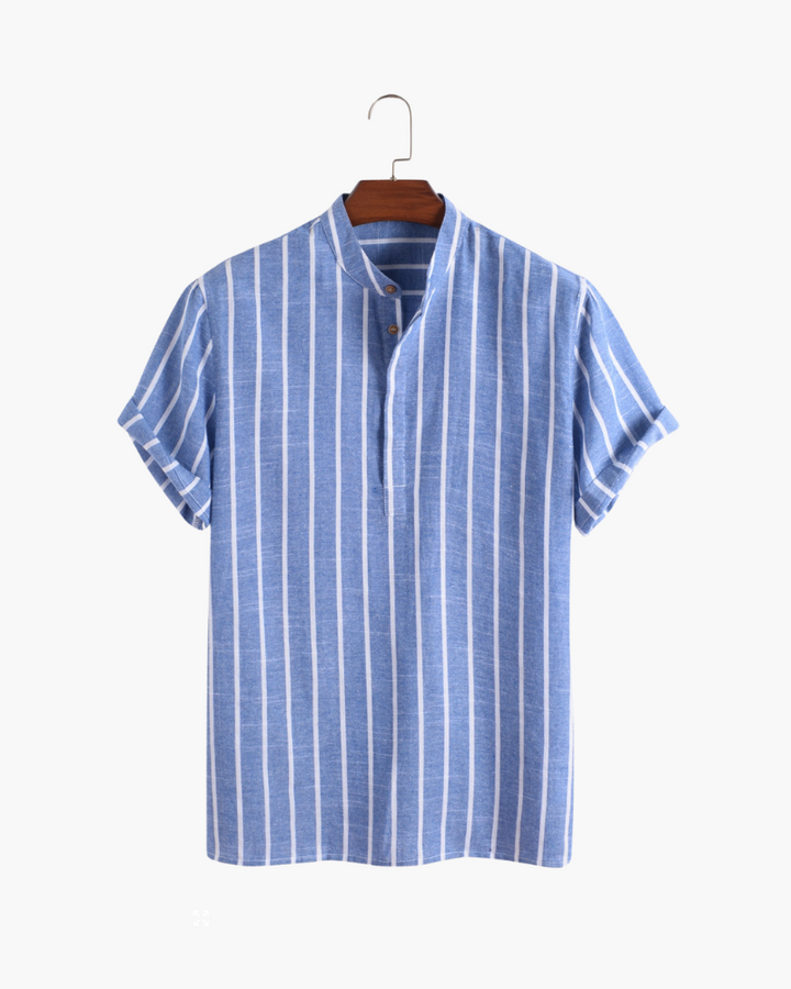 Lorenzo De Luca | Coastal Stripe Mandarin Shirt with Lightweight Comfort For Men