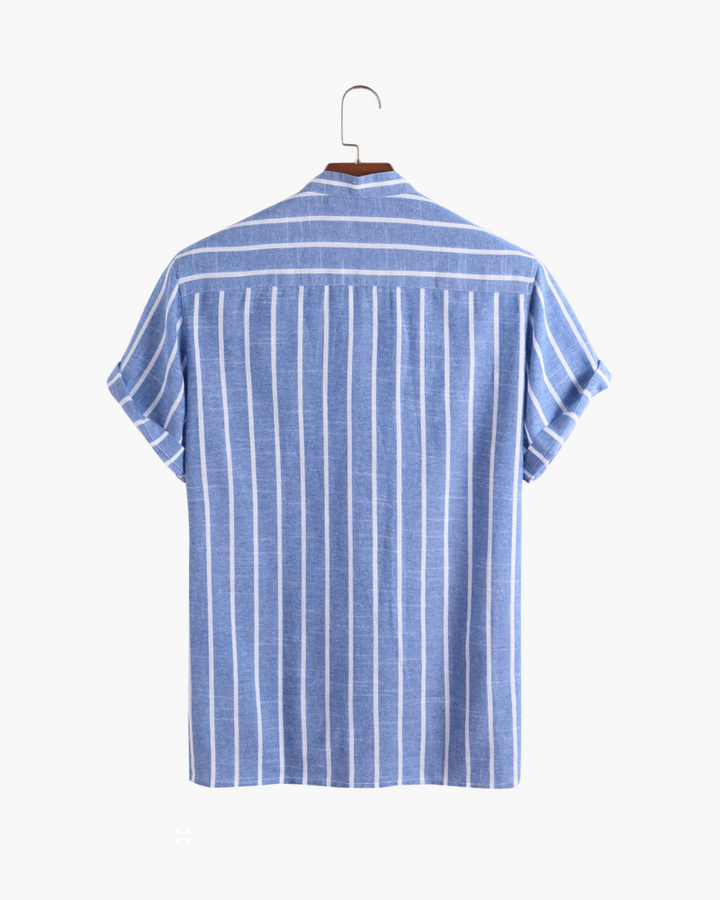 Lorenzo De Luca | Coastal Stripe Mandarin Shirt with Lightweight Comfort For Men