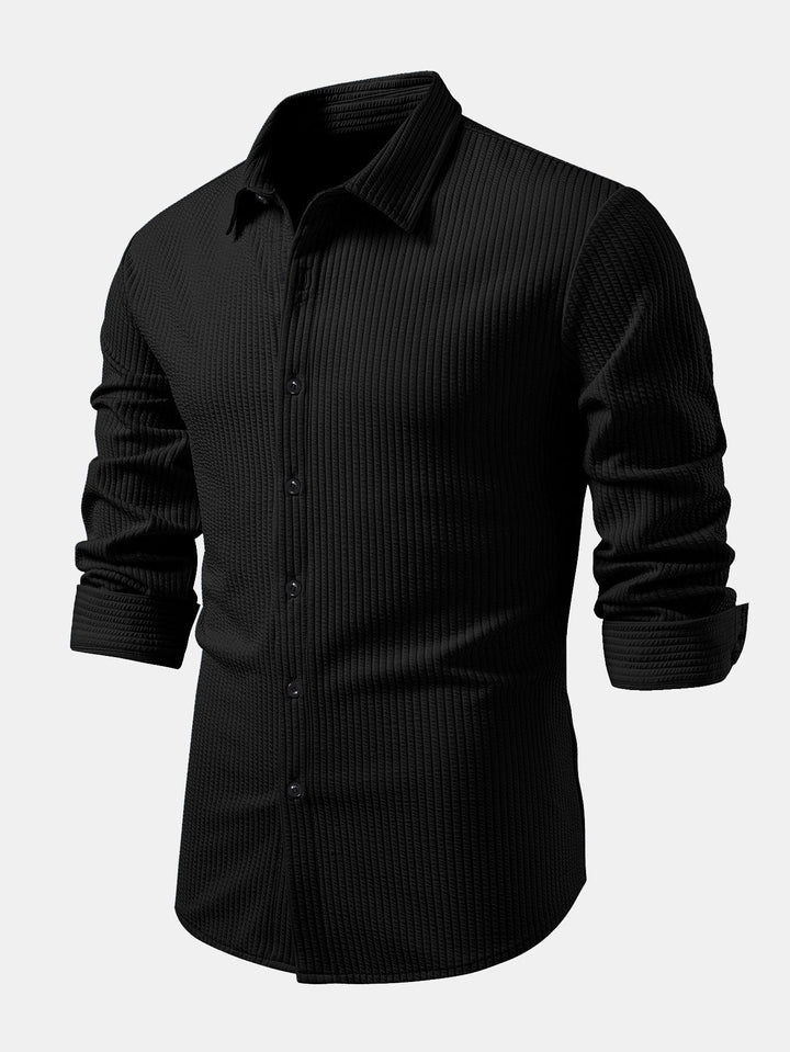 Ribbed Long Sleeve Muscle-Fit Button-Up Shirt