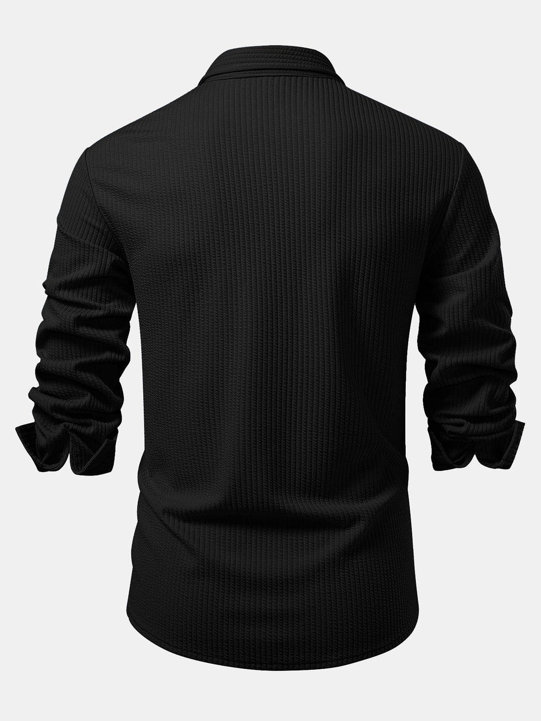Ribbed Long Sleeve Muscle-Fit Button-Up Shirt