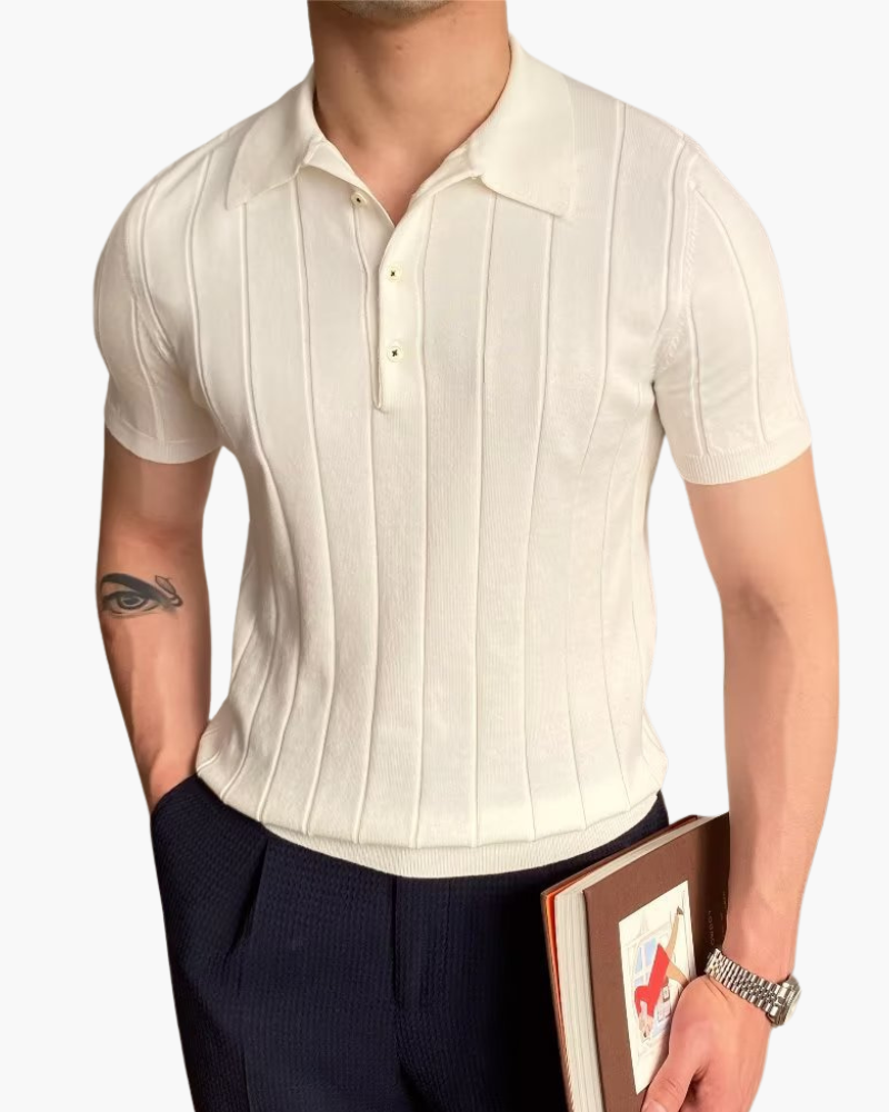 Marco De Santis | Ribbed Knit Polo Shirt with Tailored Fit Elegance For Men