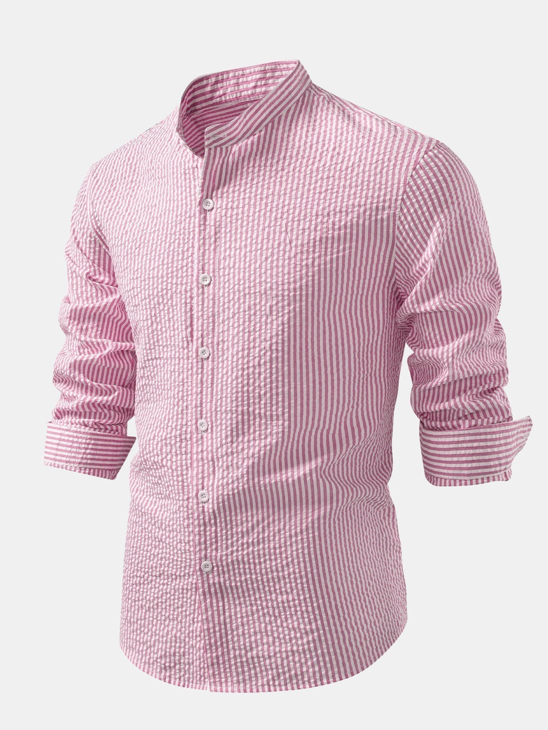 Striped Seersucker Shirt with High Collar