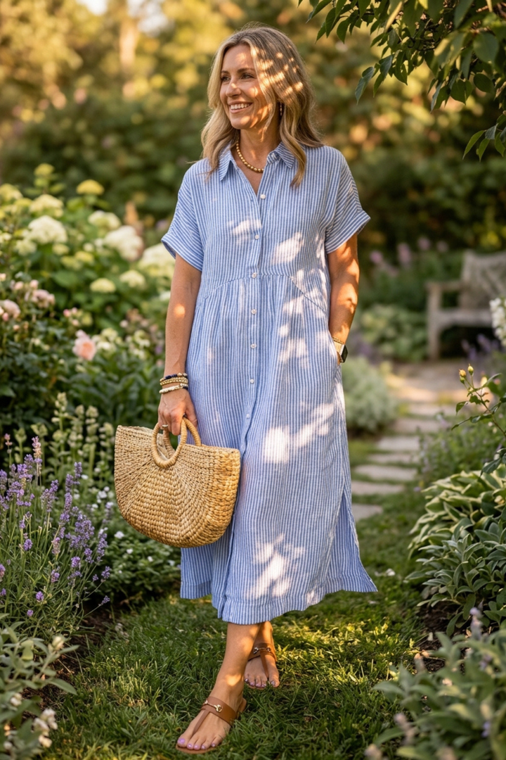 Estelle Striped Linen Dress