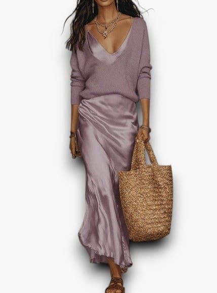 The Soft Hours Set — Knit Sweater & Satin Slip Dress