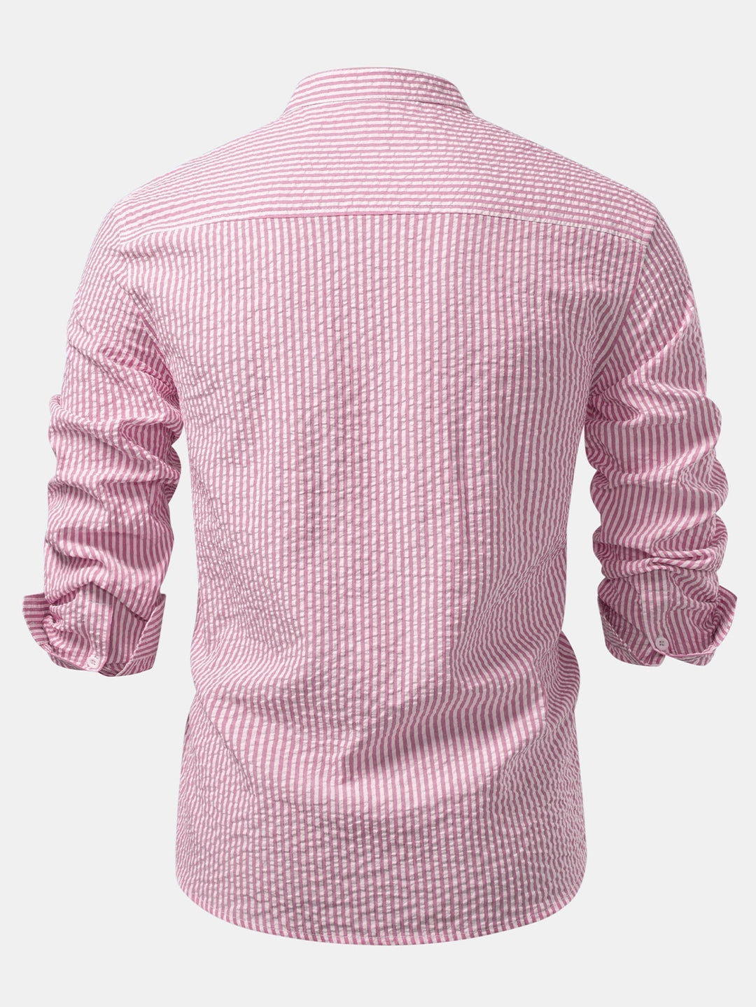 Striped Seersucker Shirt with High Collar