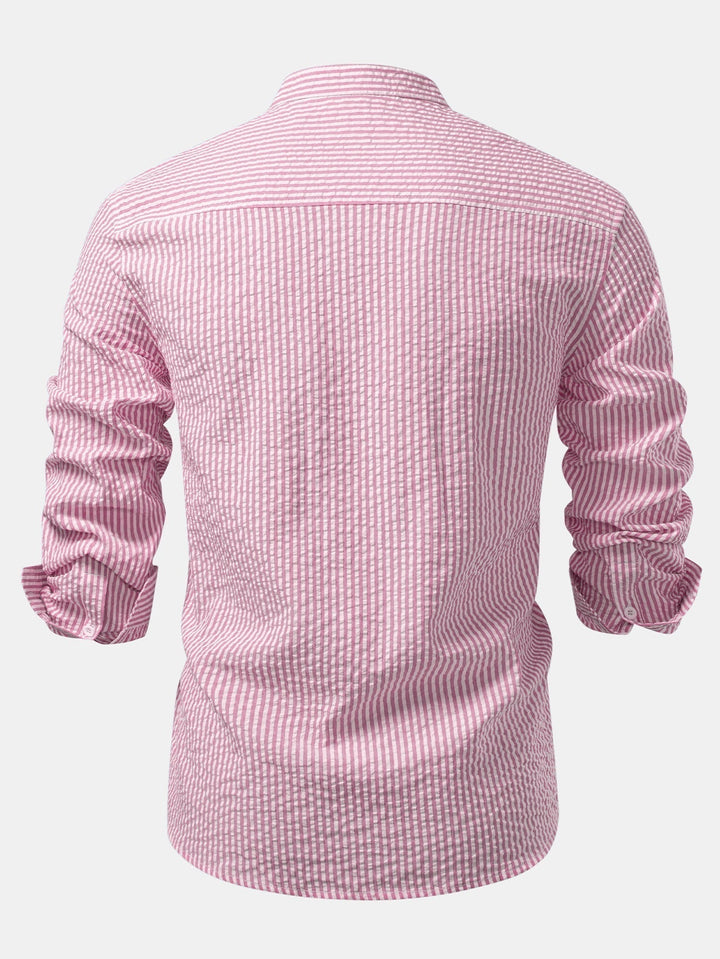 Striped Seersucker Shirt with High Collar