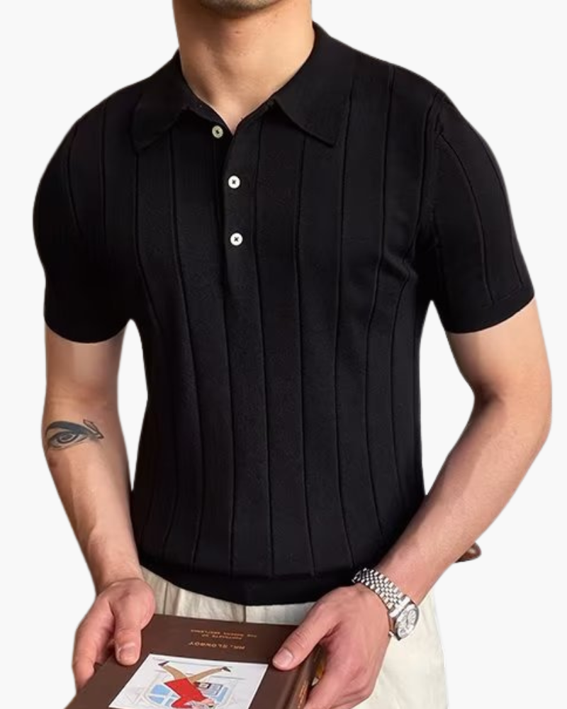 Marco De Santis | Ribbed Knit Polo Shirt with Tailored Fit Elegance For Men
