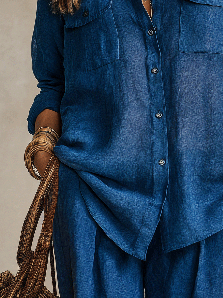Bohemian Indigo Quiet Ease Button-Down Linen Shirt