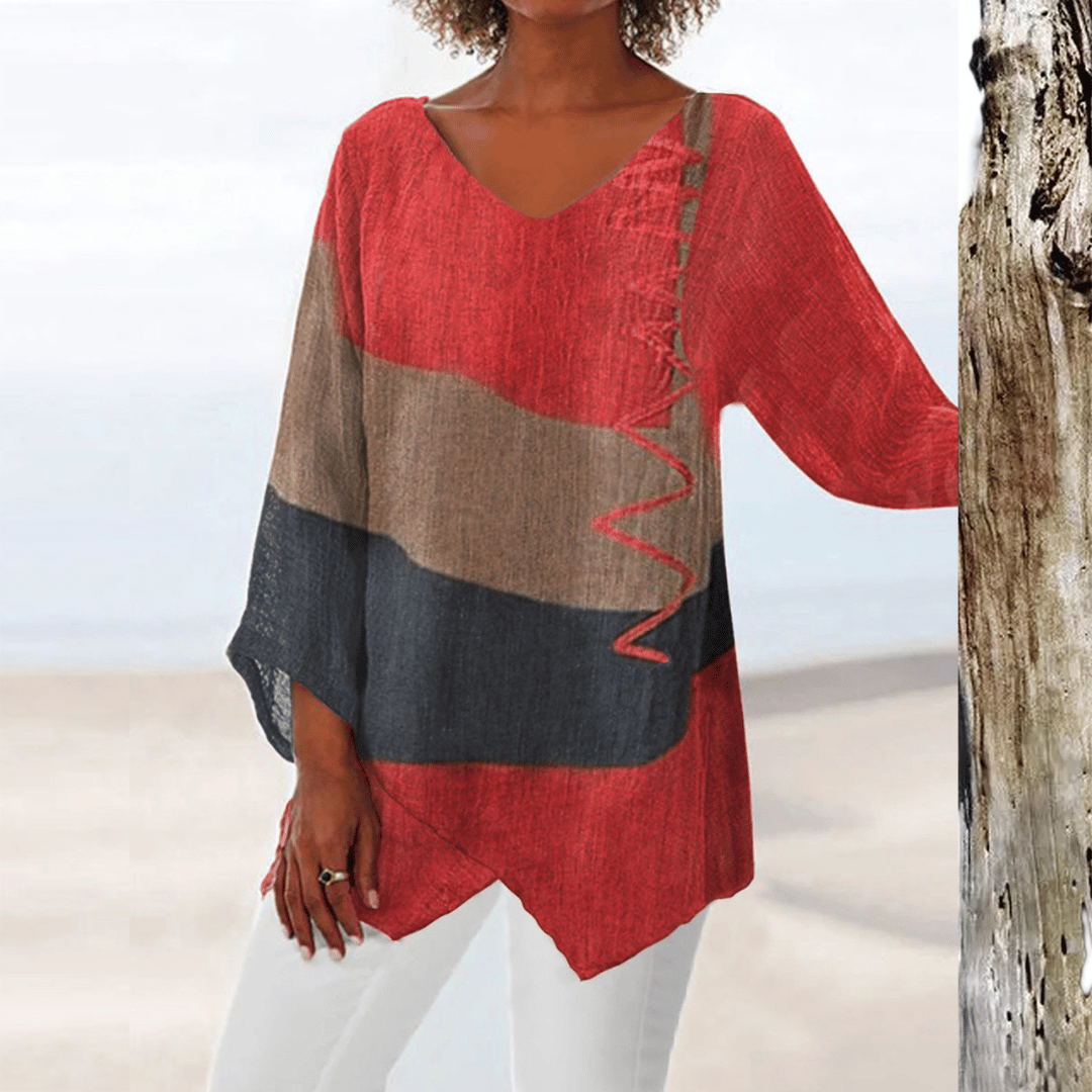 Ema | Loose-fitting blouse with color blocks and a V-neck