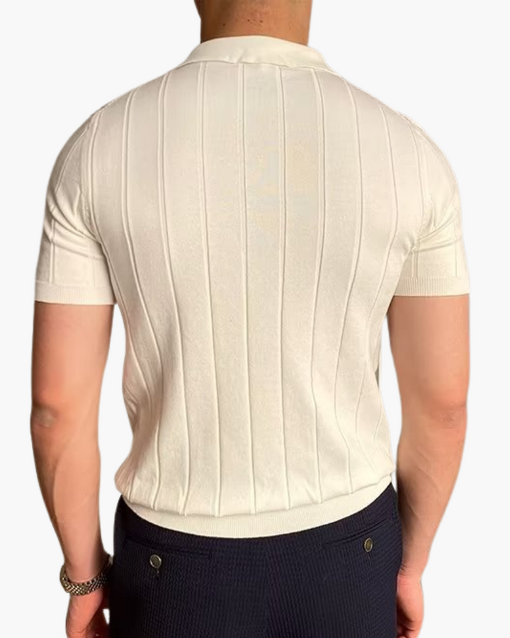 Marco De Santis | Ribbed Knit Polo Shirt with Tailored Fit Elegance For Men