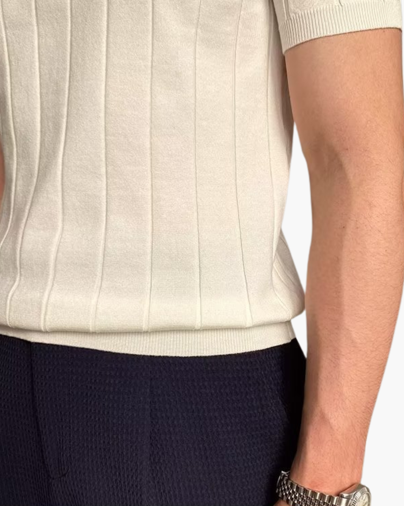 Marco De Santis | Ribbed Knit Polo Shirt with Tailored Fit Elegance For Men