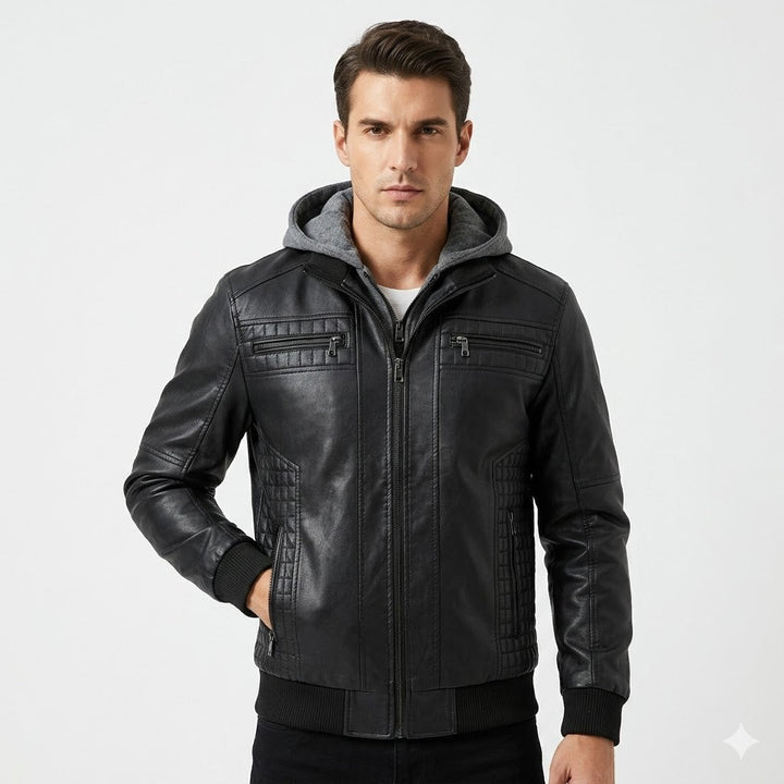 Luca Moretti | Premium Hooded Leather Jacket For Men