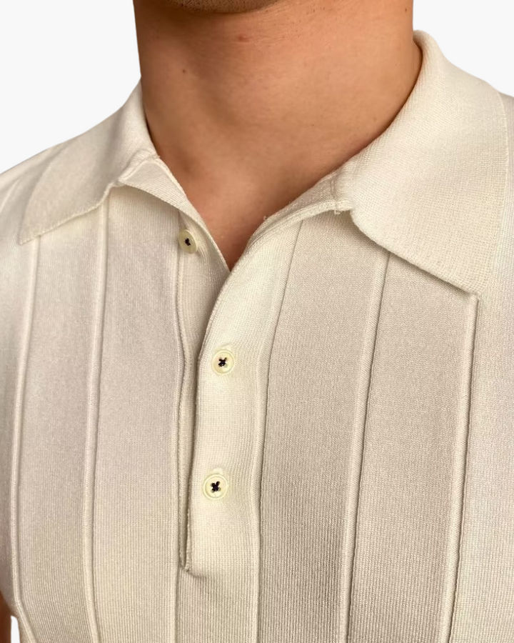 Marco De Santis | Ribbed Knit Polo Shirt with Tailored Fit Elegance For Men