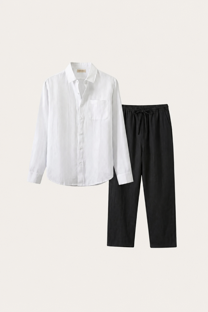 Pisa Linen Set Long Sleeve White/Black