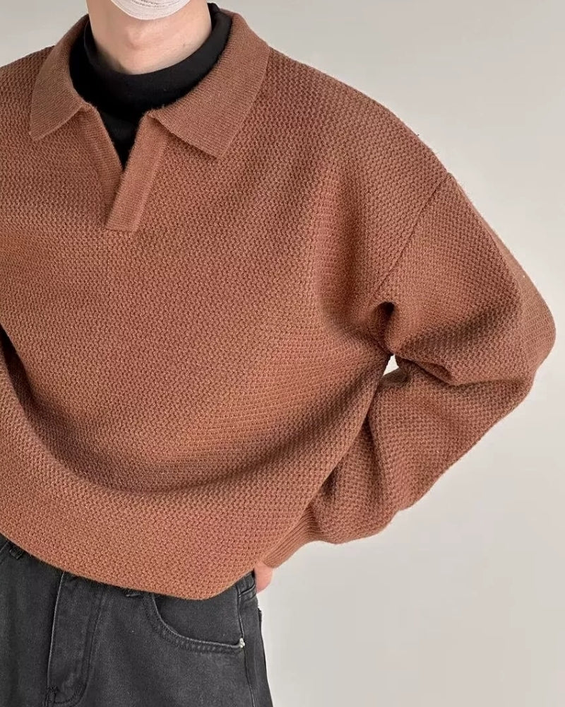 Lorenzo Virelli | Textured Knit Polo Sweater with Refined Minimalism For Men