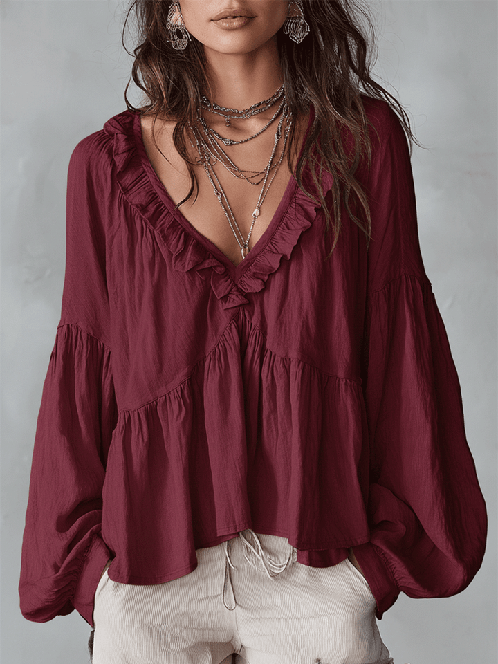 Airy Vintage-Inspired Ruffle Soft Ruffle Bohemian Blouse