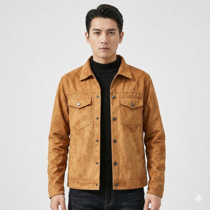 Men's Suede Trucker Jacket — Autumn Casual Outerwear