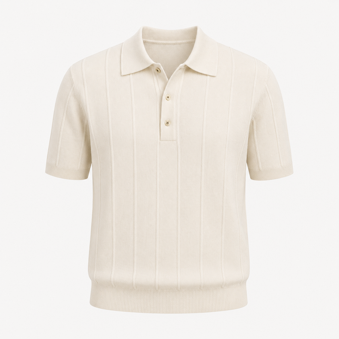 Marco De Santis | Ribbed Knit Polo Shirt with Tailored Fit Elegance For Men