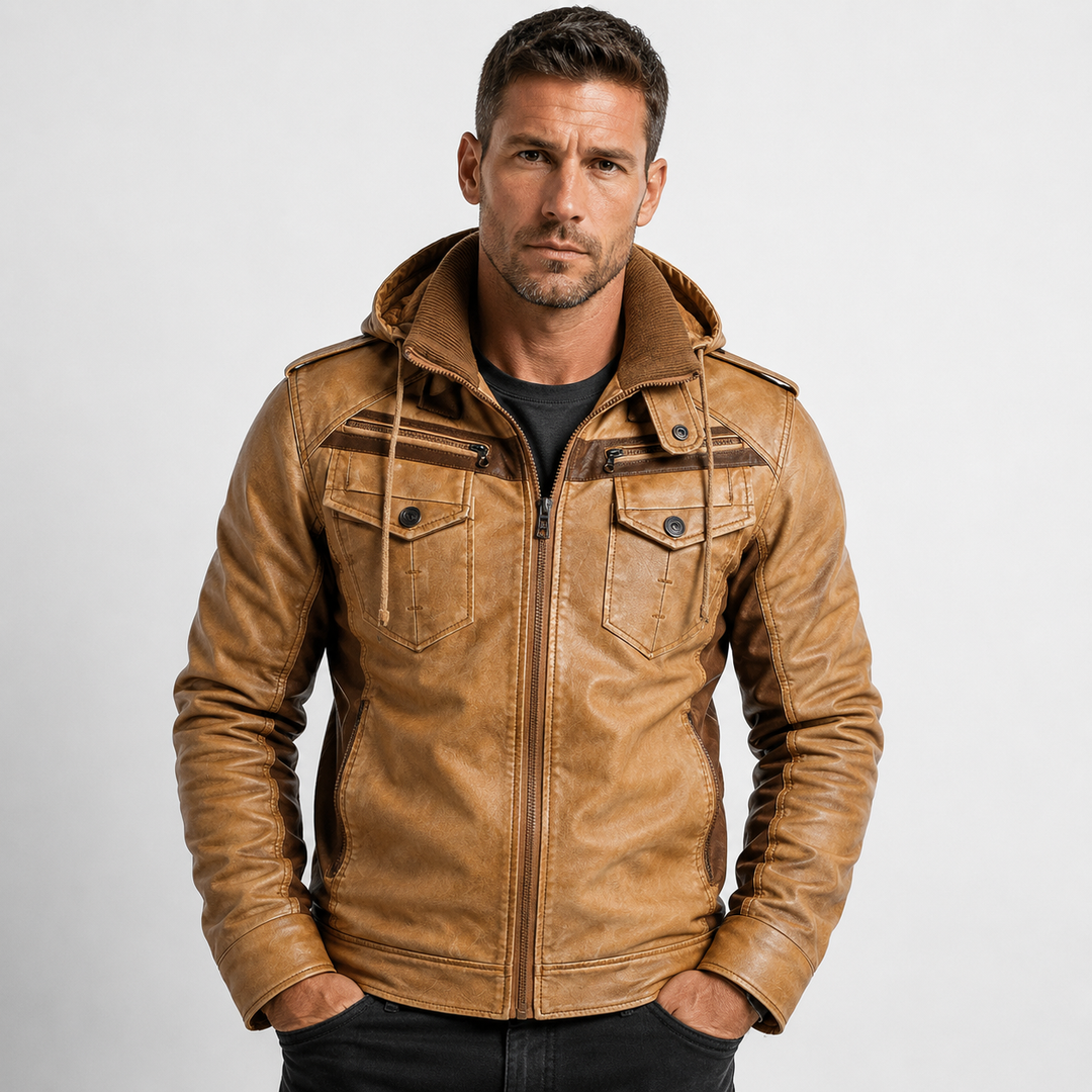 Sebastian Moreau | Premium Hooded Leather Jacket For Men