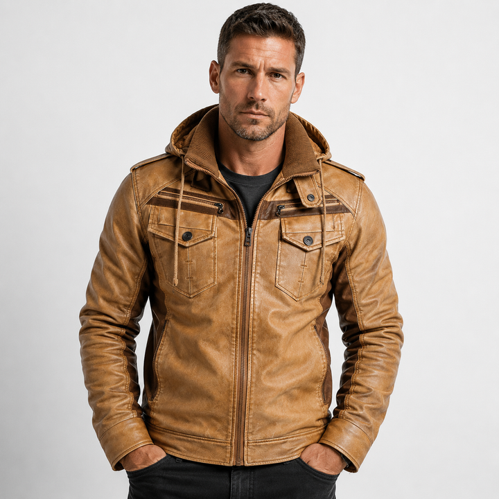 Sebastian Moreau | Premium Hooded Leather Jacket For Men