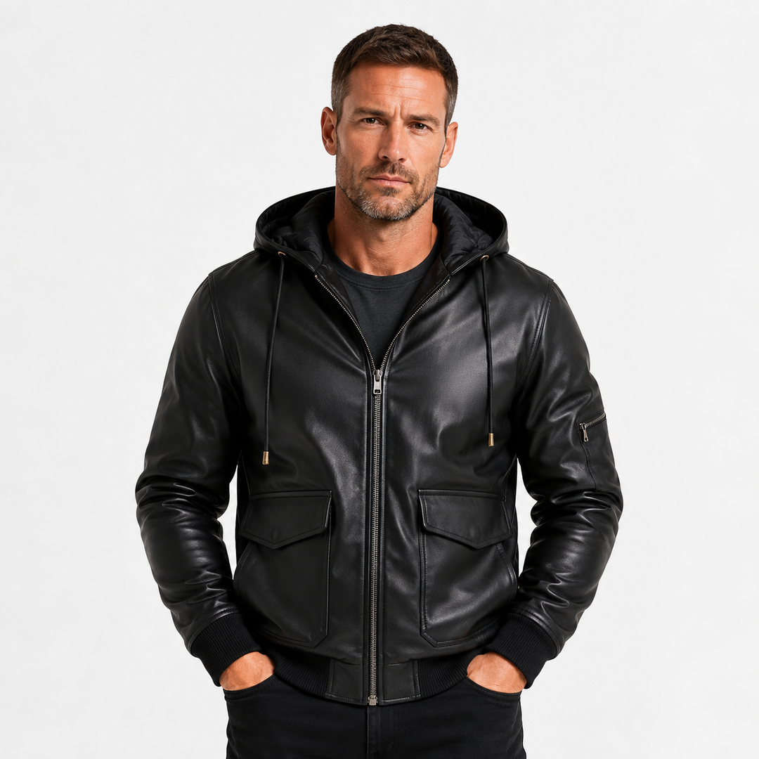 Leonardo Moretti | Hooded Leather Jacket For Men