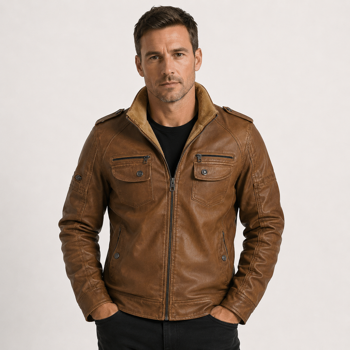 Julian Romano | Sherpa-Lined Leather Jacket For Men