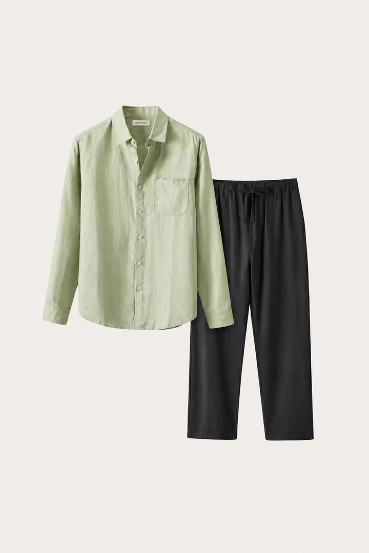 Pisa Linen Set Long Sleeve Mint Green/Black