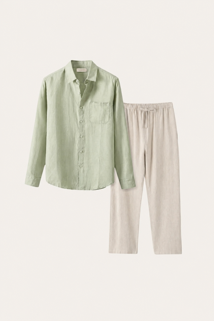 Pisa Linen Set Long Sleeve Mint Green/Beige