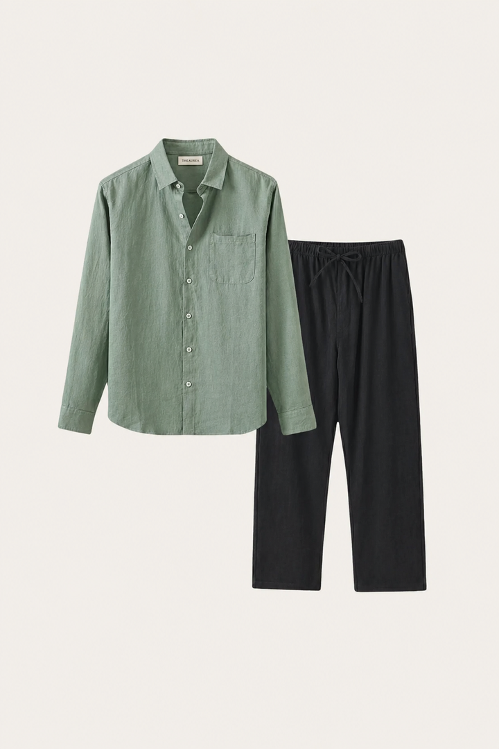 Pisa Linen Set Long Sleeve Green/Black