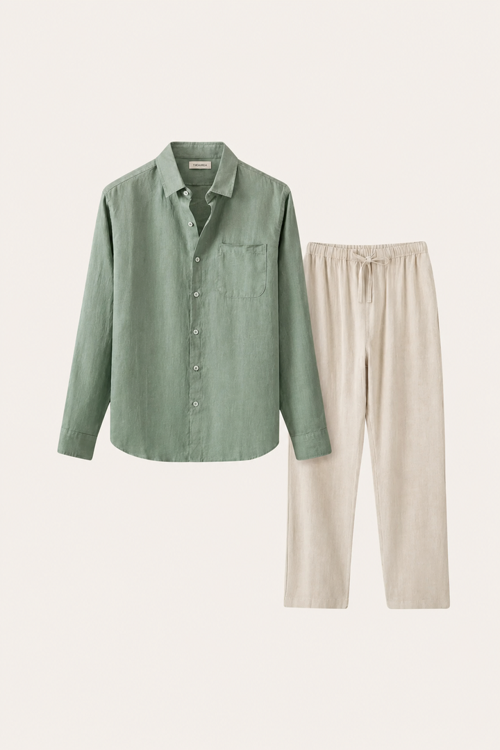 Pisa Linen Set Long Sleeve Green/Beige