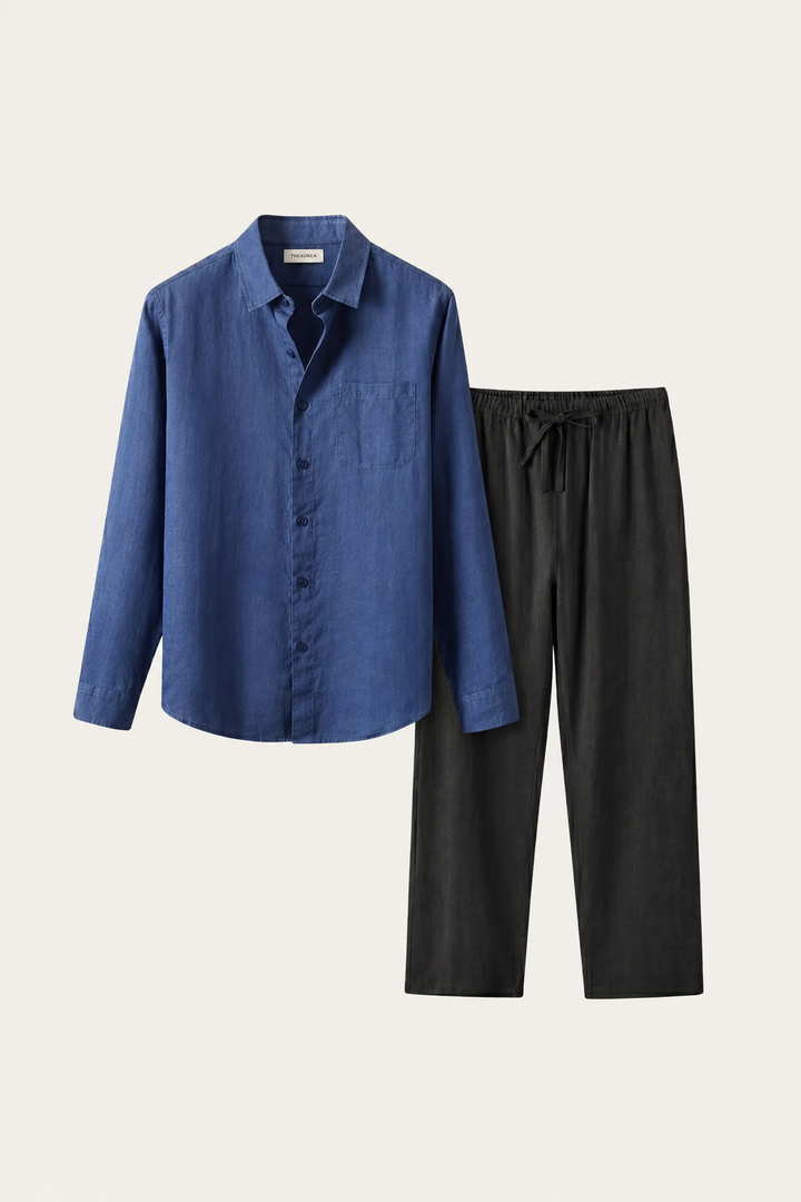 Pisa Linen Set Long Sleeve Blue/Black