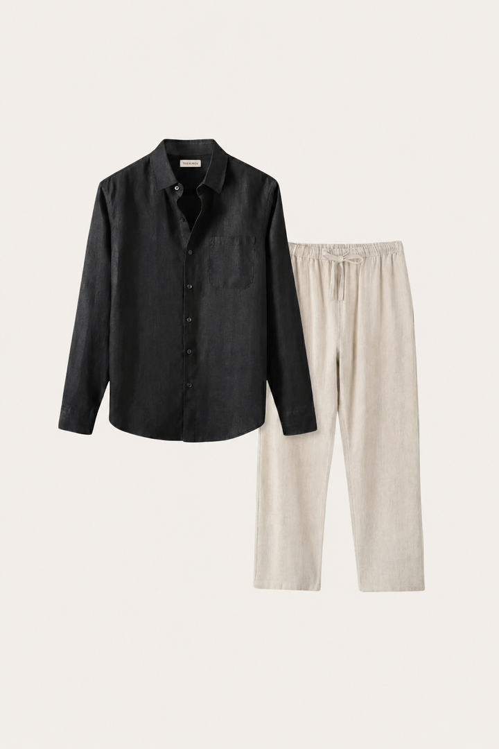 Pisa Linen Set Long Sleeve Black/Beige