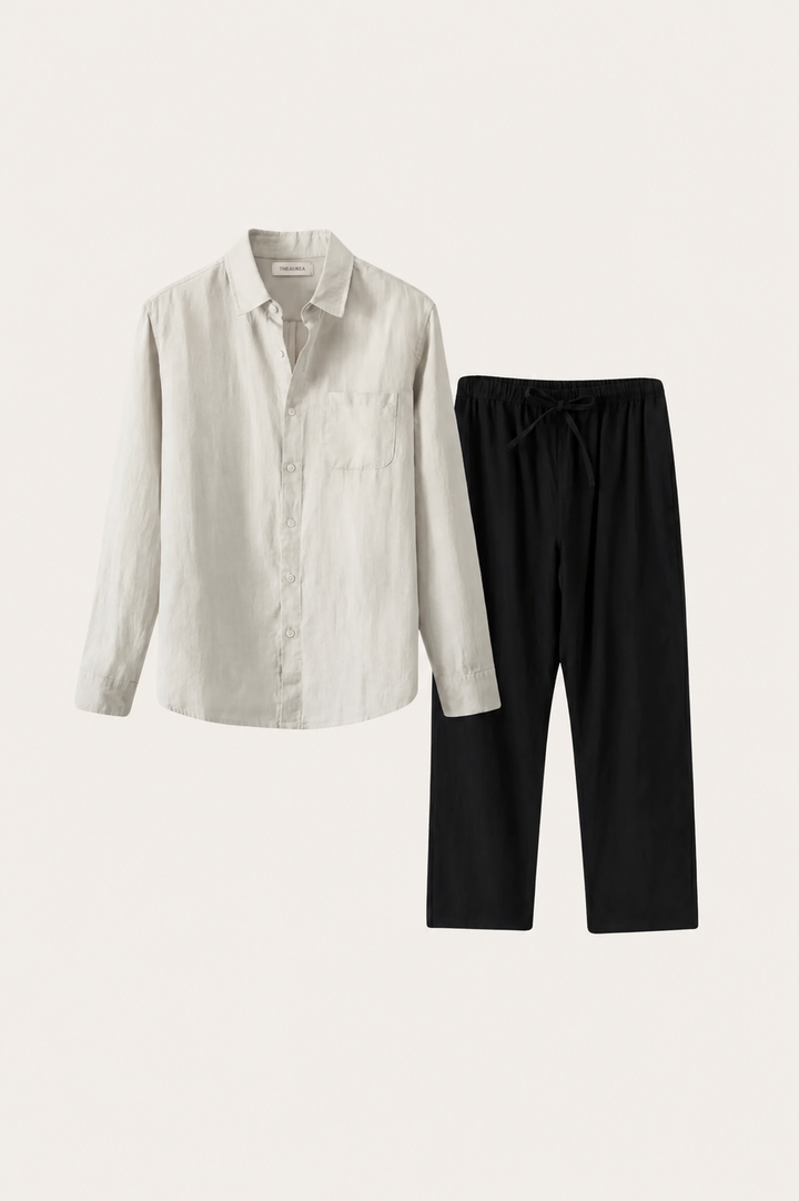 Pisa Linen Set Long Sleeve Beige/Black