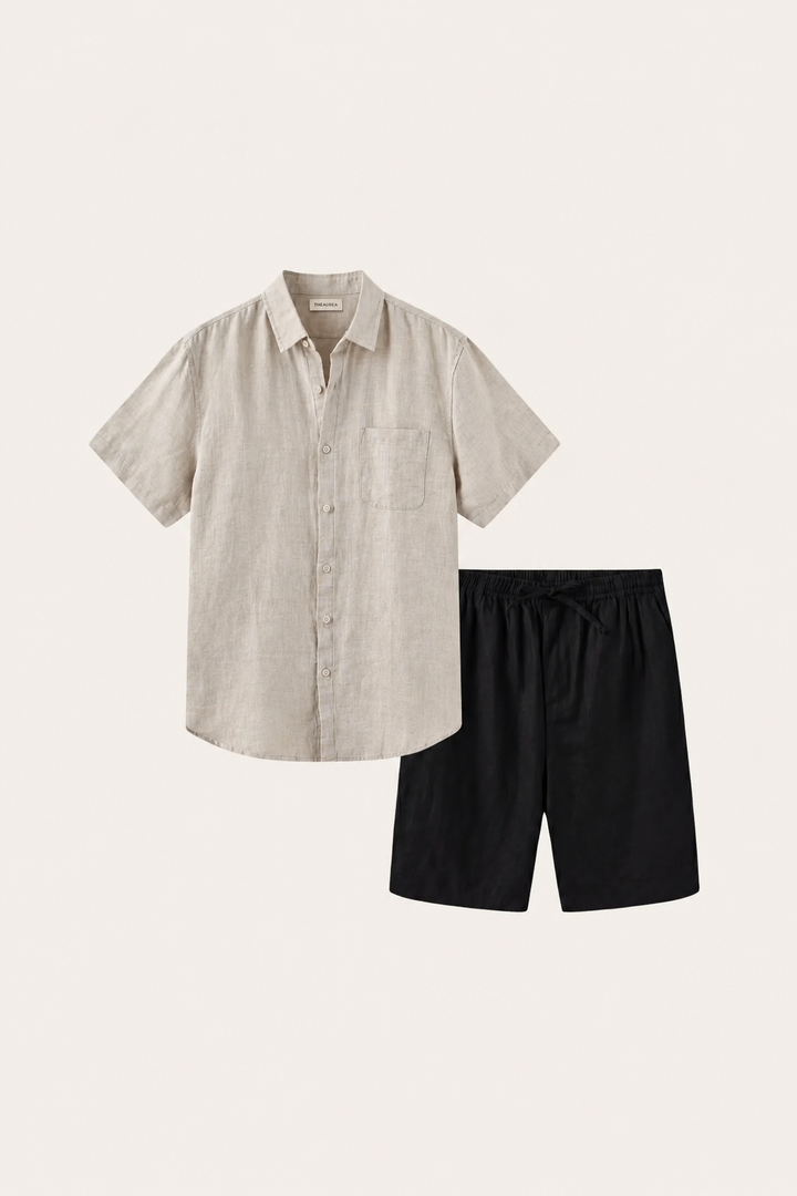 Verona Linen Shirt & Shorts Beige/Black