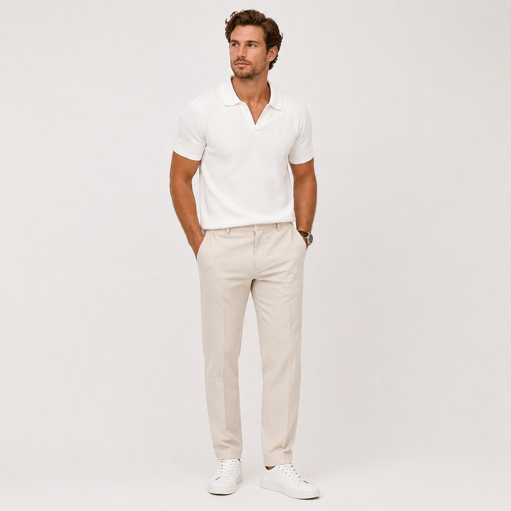 Luca Moretti | Classic Ribbed Polo Shirt with Refined Texture For Men