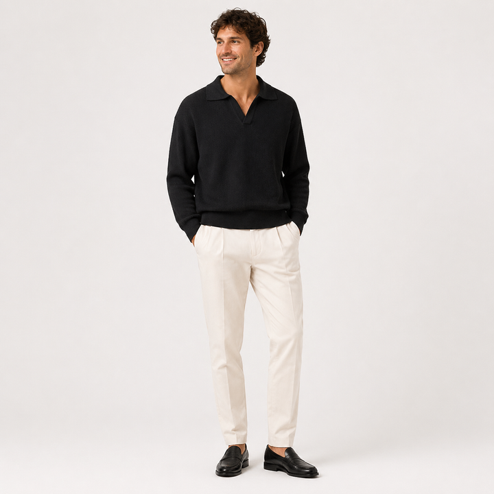 Lorenzo Virelli | Textured Knit Polo Sweater with Refined Minimalism For Men