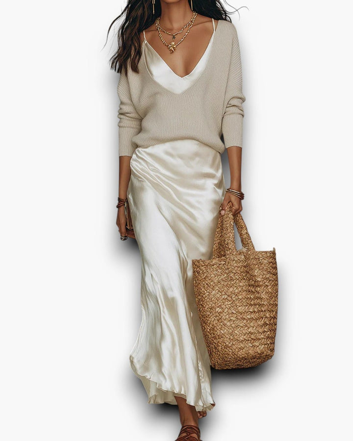 The Soft Hours Set — Knit Sweater & Satin Slip Dress