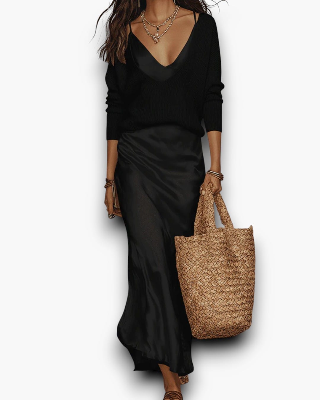 The Soft Hours Set — Knit Sweater & Satin Slip Dress