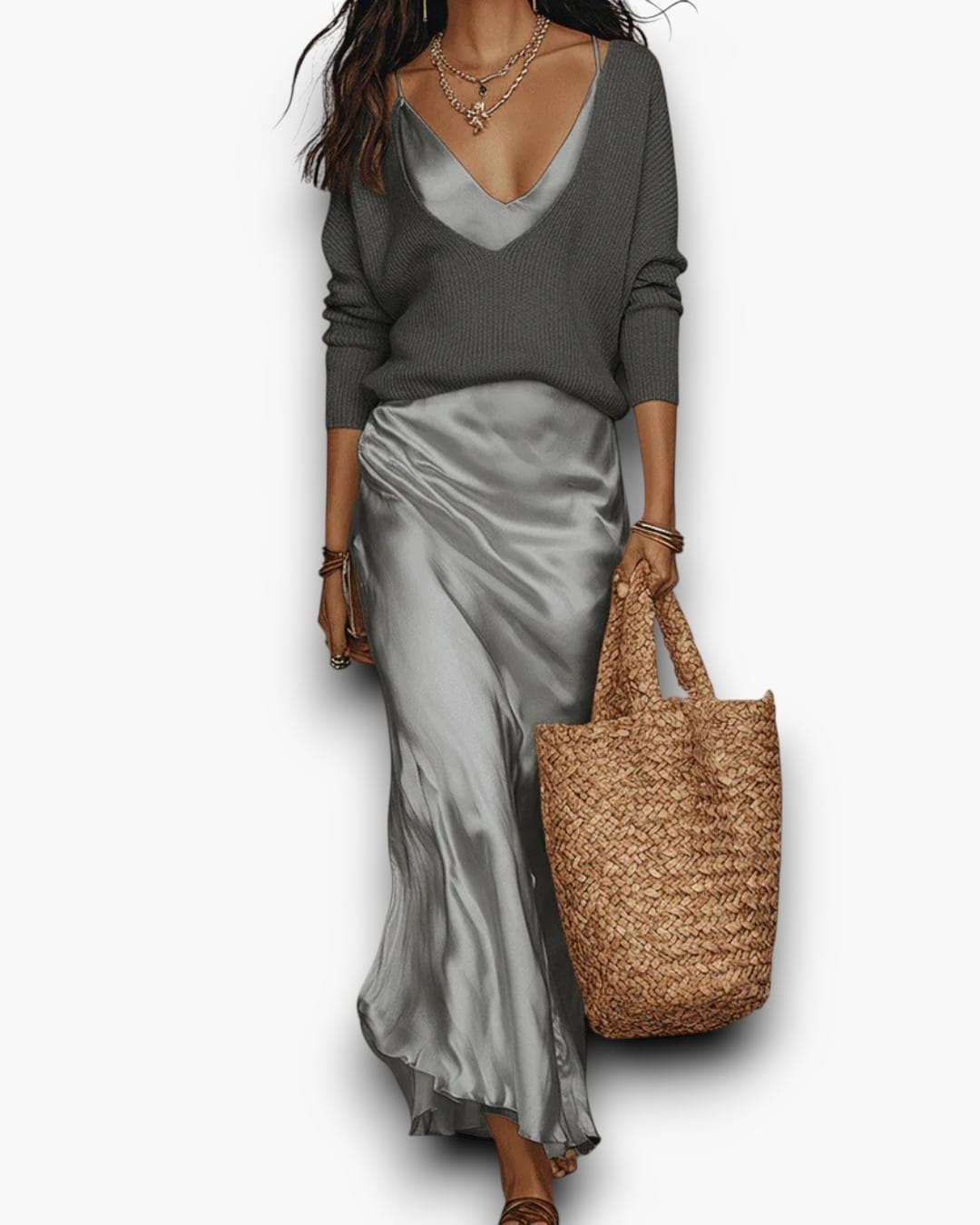 The Soft Hours Set — Knit Sweater & Satin Slip Dress