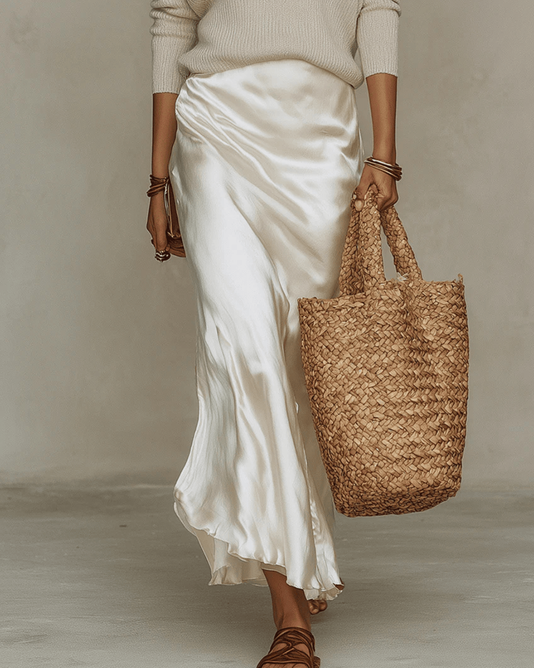 The Soft Hours Set — Knit Sweater & Satin Slip Dress