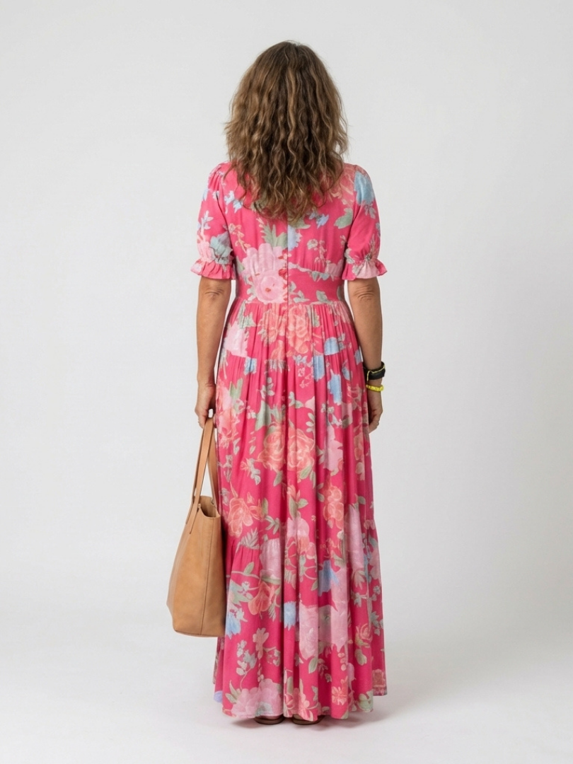 HANA | Short Sleeve V Neck Floral Midi Dress
