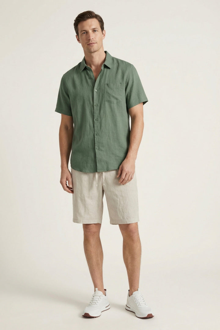 Verona Linen Shirt & Shorts Green/Beige