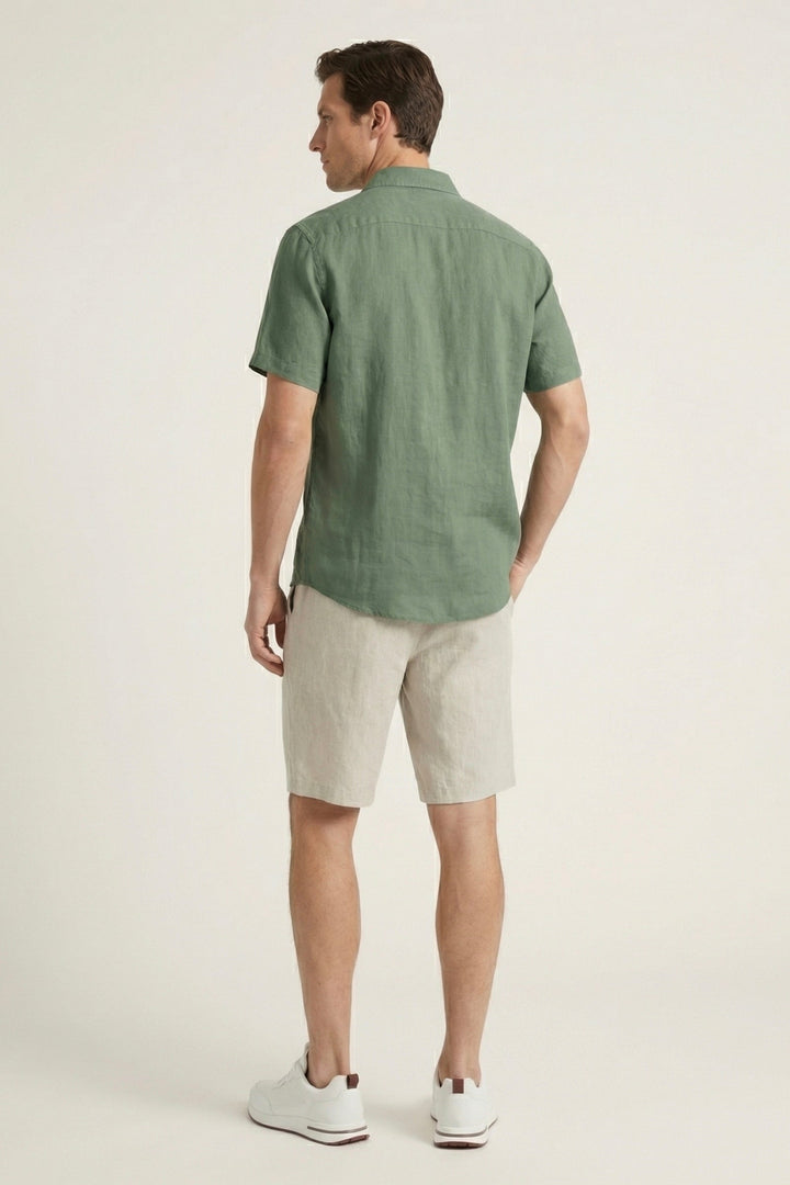 Verona Linen Shirt & Shorts Green/Beige